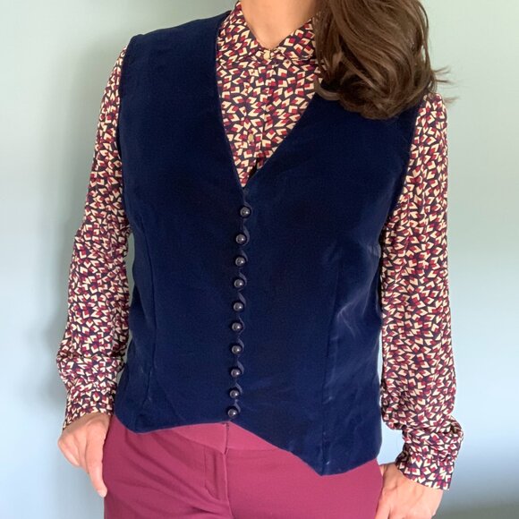 XS Velour Buttoned Vest Vintage Marshall Fields - Picture 3 of 17